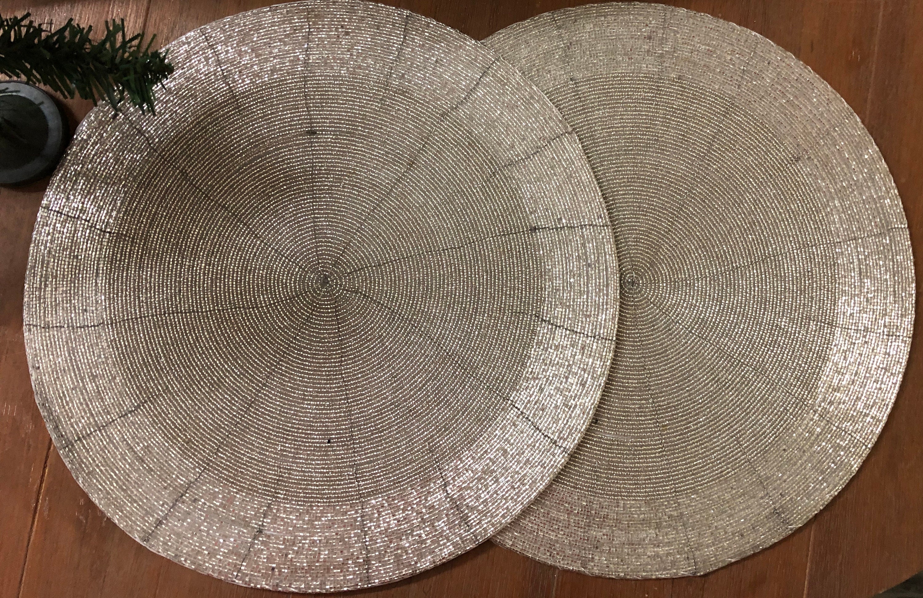 Silver Table Mats Set of 4 Handmade Silver Beaded Mat Centre Etsy