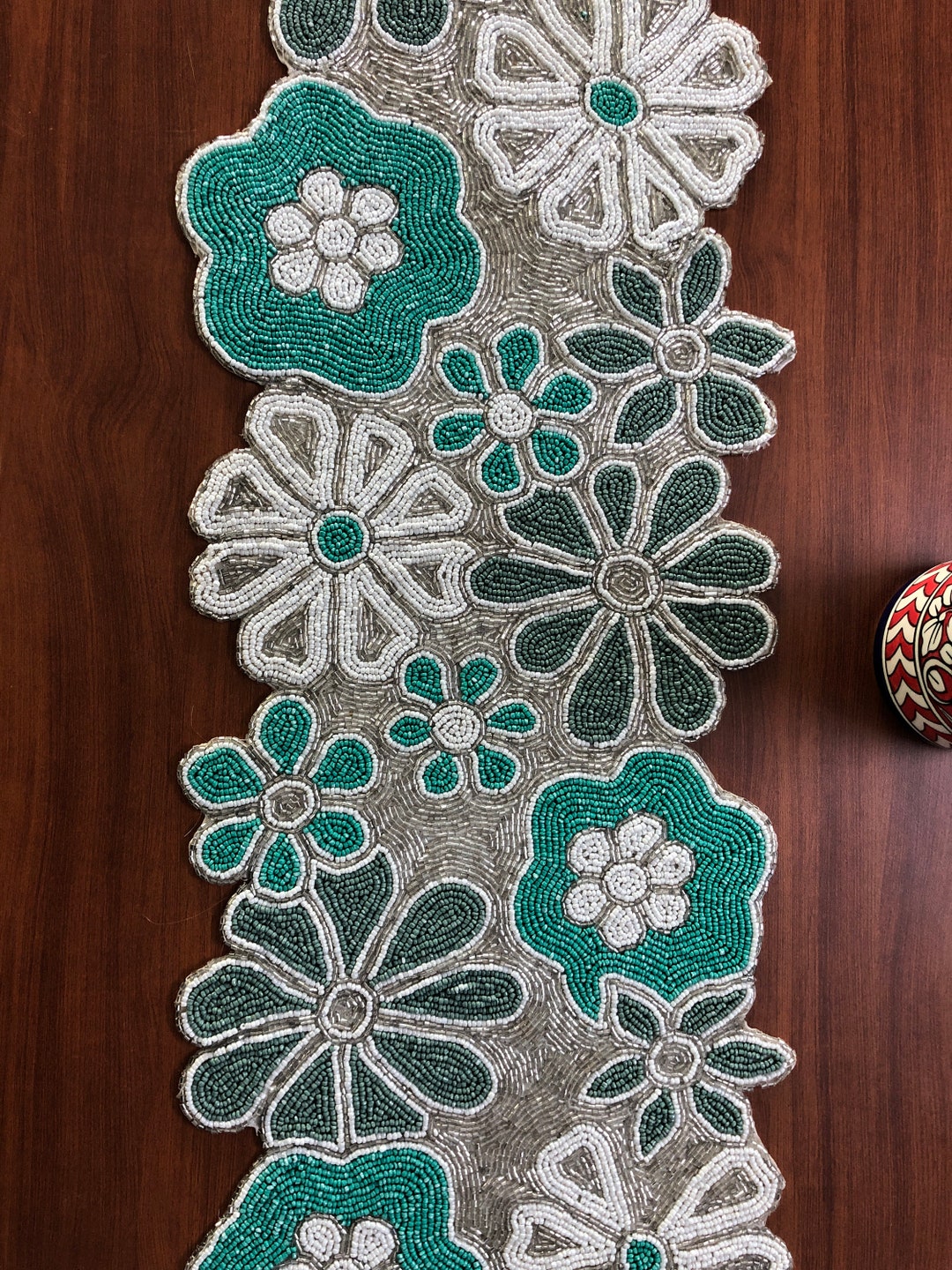 Handmade Beaded Table Runner: Floral Festive Dining Decor (13x36 Inches ...