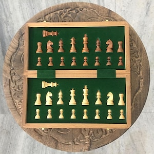 Magnetic Folding Handmade Chess Set. Wooden Chess Set, Travel chess Board game Set, Chess Set With Extra Queen, Birthday Day Gift Set, 12&quot;