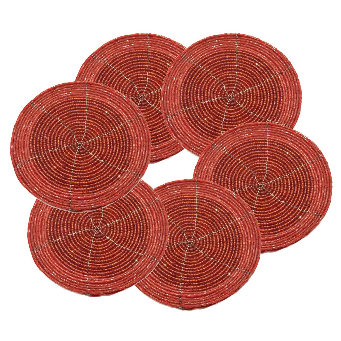 Red Coasters Set of 6 Handmade Beaded Coasters Decorative Etsy