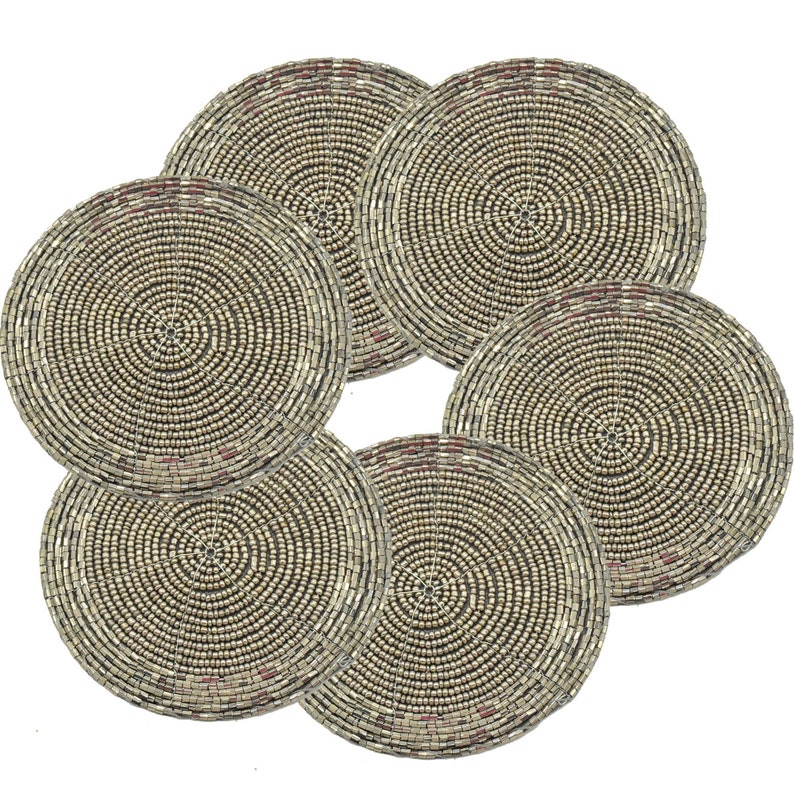 Grey Coastersset of 6 Handmade Beaded Coasters Decorative Etsy