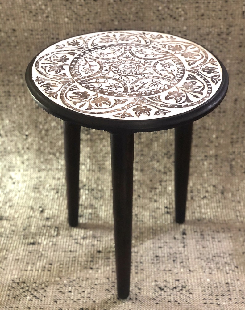 Master Piece Crafts Round Coffee Table, Distressed Floral Design Coffee Table, Handmade & Traditional Table, Centre and Side Table, Wooden Table