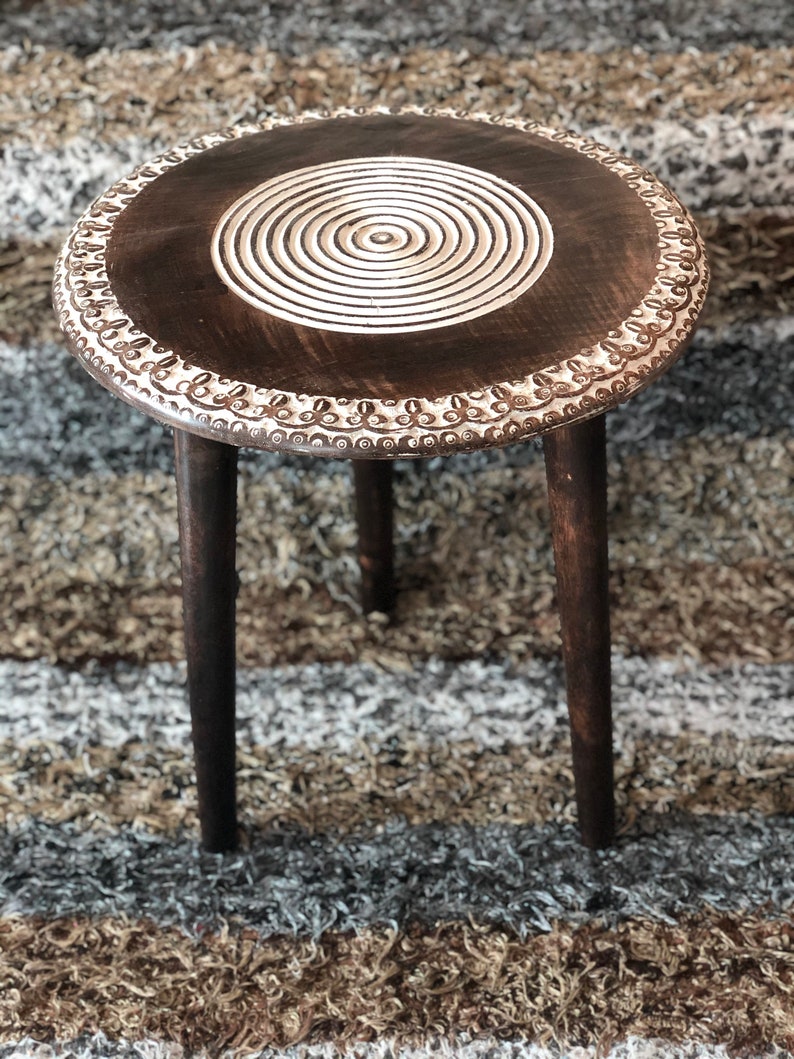 Master Piece Crafts Round Coffee Table, Distressed Floral Design Coffee Table, Handmade & Traditional Table, Centre and Side Table, Wooden Table