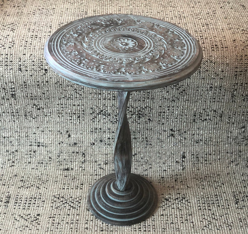 Master Piece Crafts Round Coffee Table, Floral Hand Carved Table, Handmade & Traditional Table, Centre and Side Table, Wooden Table
