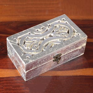 Handmade Hand Carved Wooden Set of 3 Box, Silver Decorative Storage Box, Floral Motifs Jewellery Box, Nesting Boxes, Gift Box, Keepsake Box