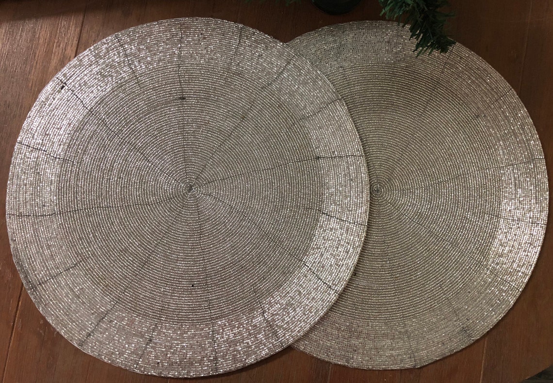Silver Table Mats Set of 4 Handmade Silver Beaded Mat Centre Etsy