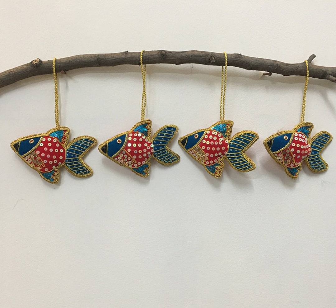 Buy Red Blue Fish Christmas Ornaments, Holiday Decor, Xmas Hanging