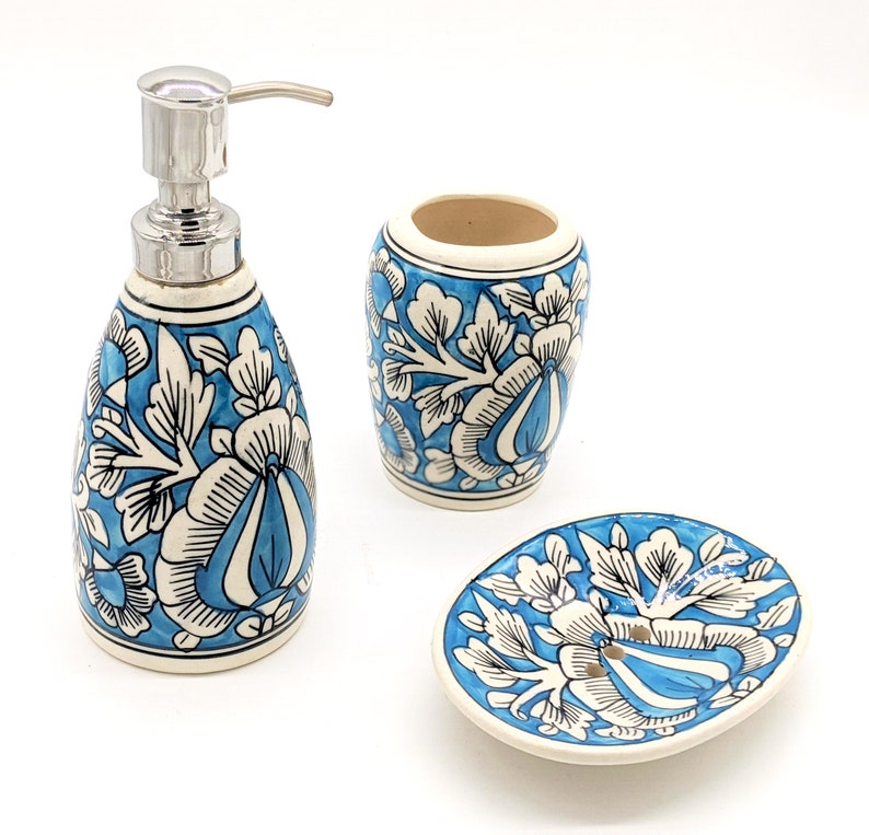 Master Piece Crafts Ceramic Toothbrush Holder, Soap Dispenser Pump and Soap Dish, Bathroom Set, Bathroom Accessory Set, Bathroom Accessory, Ready to Dispatch