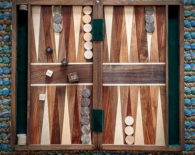 Classic Backgammon Game Set: Mango & Haldu Wood, 14" Board