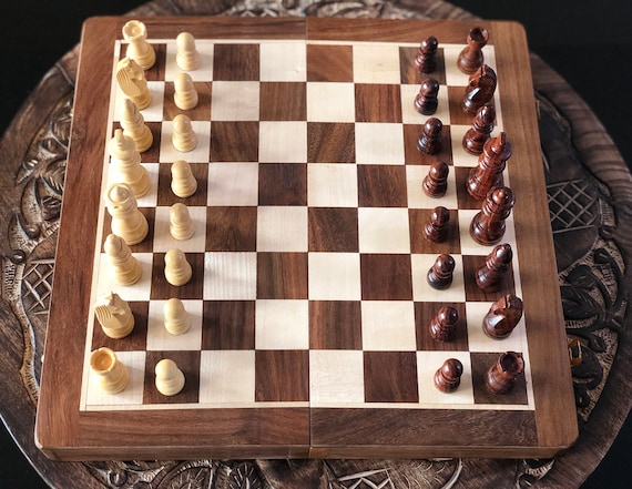 WE Games Magnetic Folding Walnut Wood Chess Set