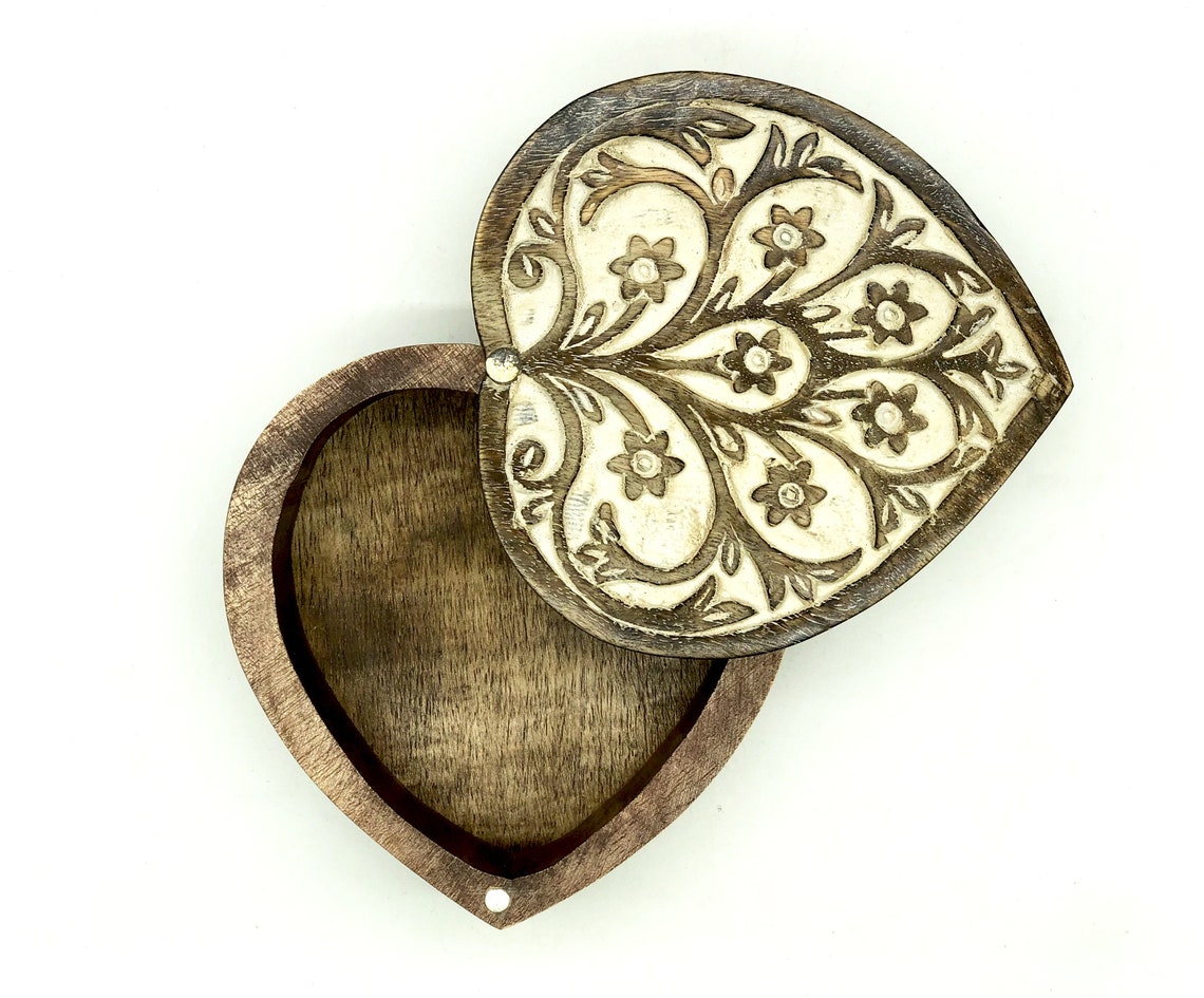 Wooden Jewelry Box Heart shaped wooden Storage Box Hand Etsy
