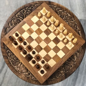 Wooden Handmade Non Magnetic Chess Set, Folding Travel Chess 12", Convertible Chess Storage Box, Chess Game, Thanksgiving Day Gift