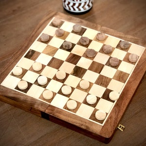 Chess Wooden Checkers Folding Board Game Box Set Vintage Checkers