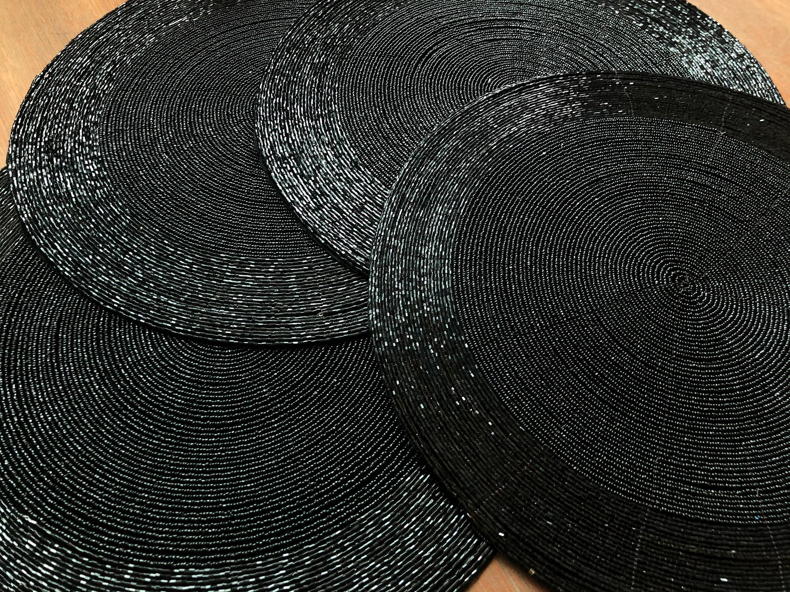 Black Beaded Placemats Set of 4/6/10 Handmade Black Beaded Etsy