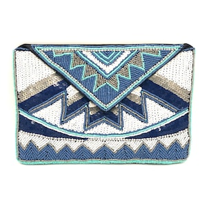 Turkoois witte kralen avondtasje, bruiloft clutch, feesttasje/clutch, modetassen, cadeau voor haar, formele clutch, clutch als cadeau