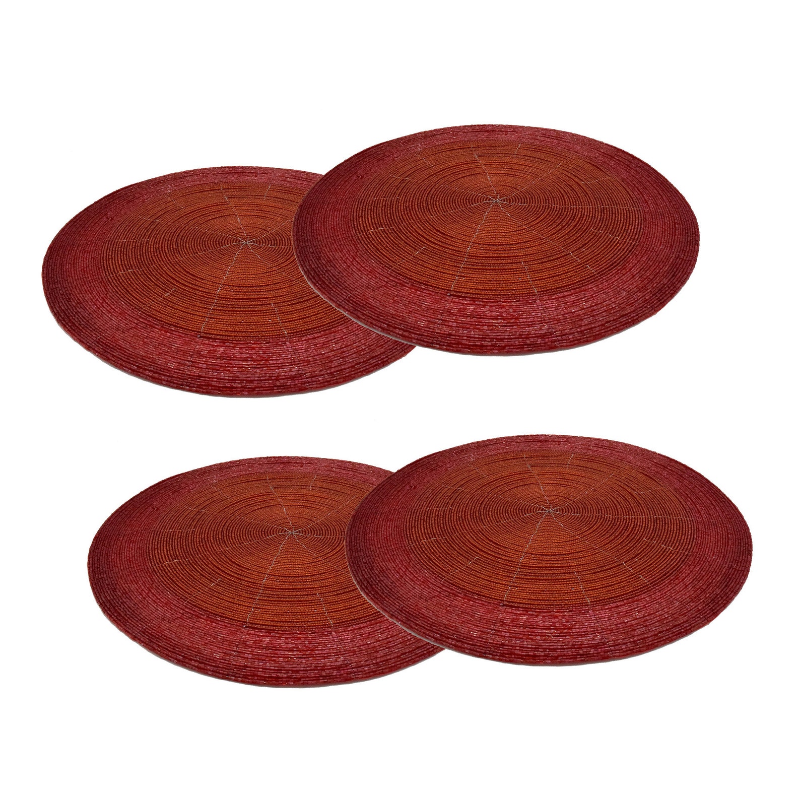 Red Table Mats Set of 4 Handmade Red Beaded Mats Beaded Etsy