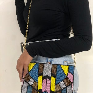 Handmade Beaded Multi Colored Evening Clutch Bag, Modern Clutch Bag, Party Bag, Crossbody Bag, Formal Occasions Bag, Evening Event Clutches image 3
