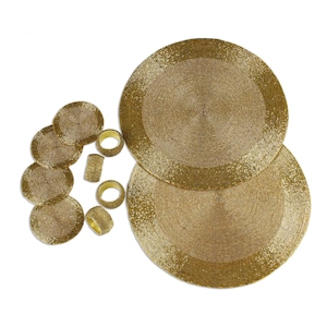 Handmade Beaded Gold Charger Placemat Set: Festive Table Decor