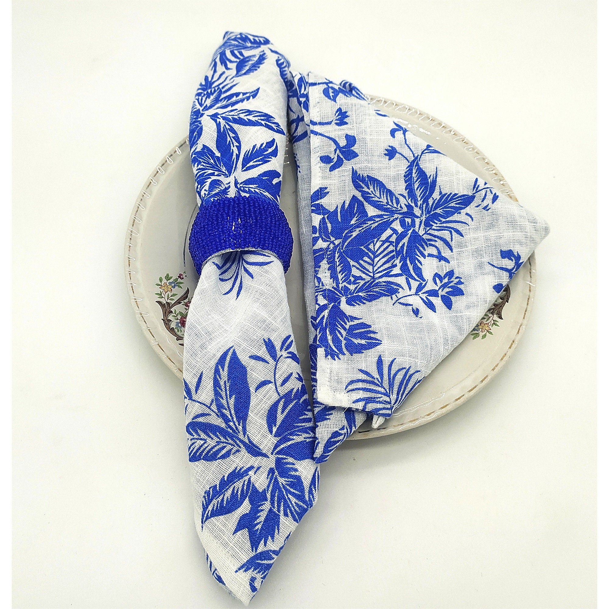 Set of 4 Blue & White Floral Cotton Napkins Dinner Napkins Etsy