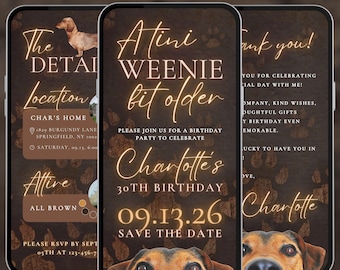 A weenie bit older birthday digital invitation, dachshund party video evite, editable template, A15