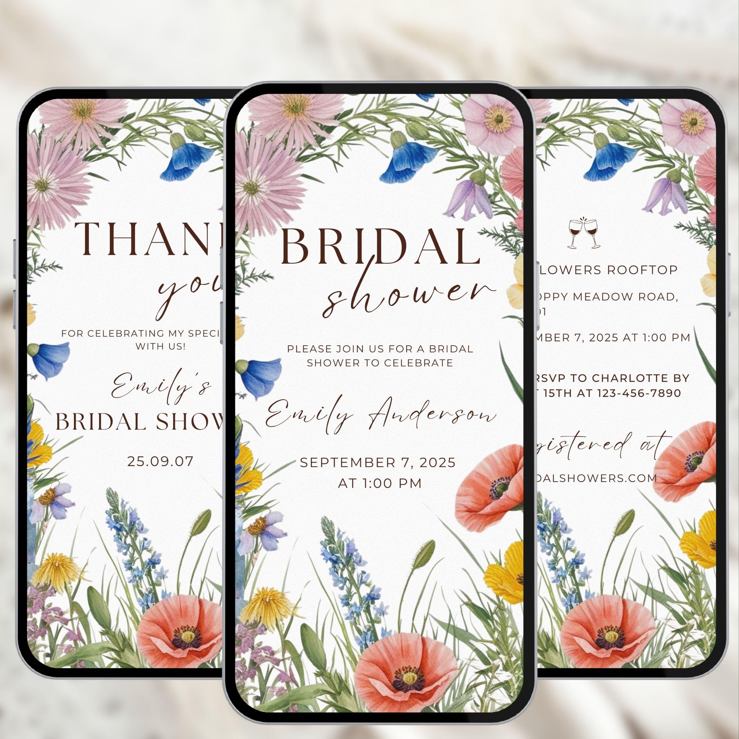 Wildflower bridal shower video evite modern outdoor summer event electronic e-invite floral garden brunch luncheon digital invitation A56
