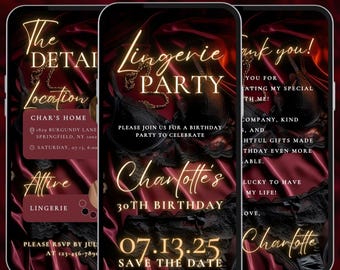 Lingerie birthday party invite glam pajama bridal shower event video flyer luxury girls night bachelorette phone animated evite women A154