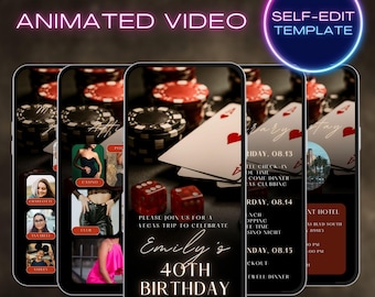 Las Vegas weekend getaway birthday trip evite, Vegas bday envitation, digital animated video invite Vegas itinerary template, Vegas schedule