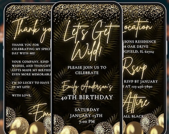 Lets get wild Geburtstag Video evite, Frauen Leopard Party digitale Einladung, bearbeitbare Vorlage, A99