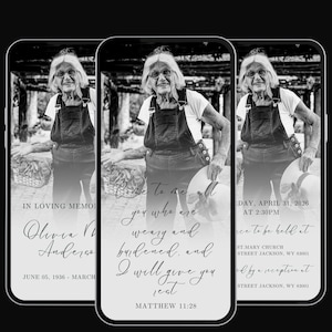 Funeral digital invitation, celebration of life video evite, memorial announcement in remembrance template, A14