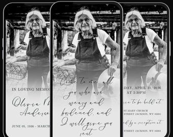 Funeral digital invitation, celebration of life video evite, memorial announcement in remembrance template, A14