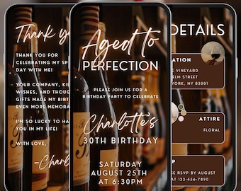 Aged to perfection birthday dinner birthday invitation, Women adult video evite, Canva template, A196