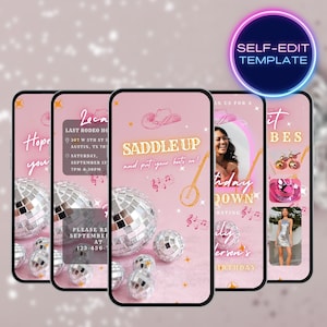 Cowgirl Birthday Disco Hoedown Invitation: Pink Western Video Template (Digital Download) A21