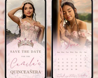 Pink Quinceañera Save the Date digital invitation,Mis Quince video evite, editable template A239