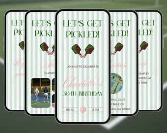 Pickleball birthday party digital invitation, girls women game invite, video evite editable template, A161