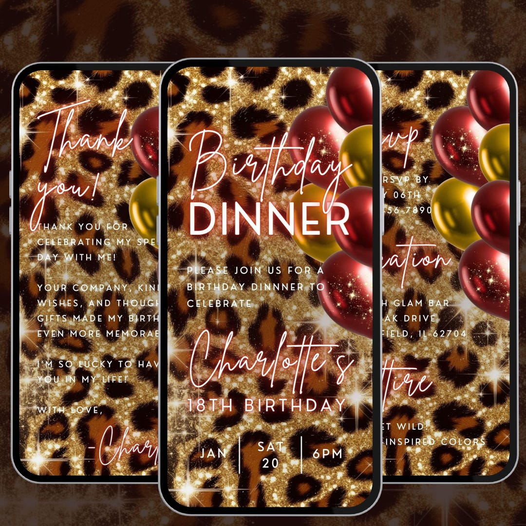 Red Gold Leopard Print Invite Cheetah Theme Social Media Birthday ...