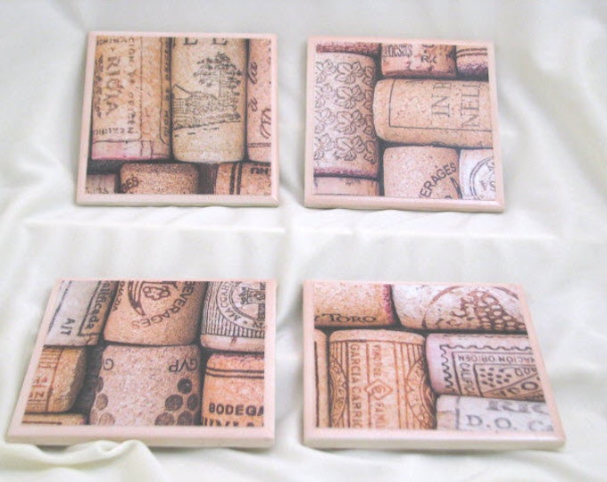 Coasters for Drinks - Tile Coasters - Handmade Coasters - Wine Corks - Teachers gift - Coasters - Drink Coasters - Decoupage Coasters