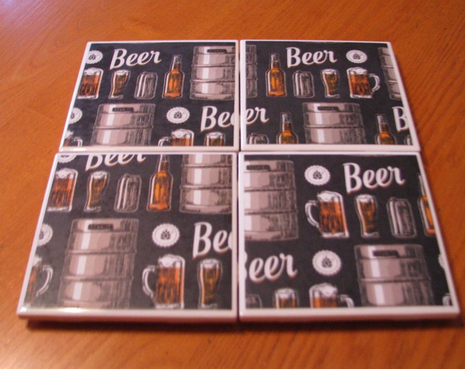 Coasters for Drinks - Tile Coasters - Handmade Coasters - Beer Lovers - Teachers gift - Coasters - Drink Coasters - Decoupage Coasters