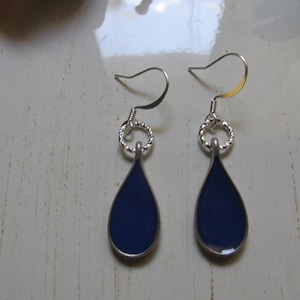 Dainty Cobalt Enamel Earrings dangle, silver, stylish, gift for her, fashionable, unique, chic