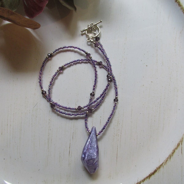Collier de perles de rocaille de cristal violet unique, unique en son genre, cristal, cadeau de dernière minute pour femme, minimaliste, à la mode, décontracté, cadeau pour elle