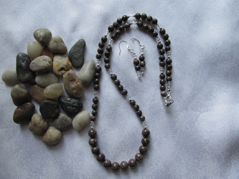 Brown Snowflake Jasper Necklace and Earrings