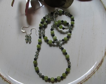 Green Burma Jade and Green Sparrow Jasper Necklace and Earrings unique, stylish, women's, birthday gift, gift for her