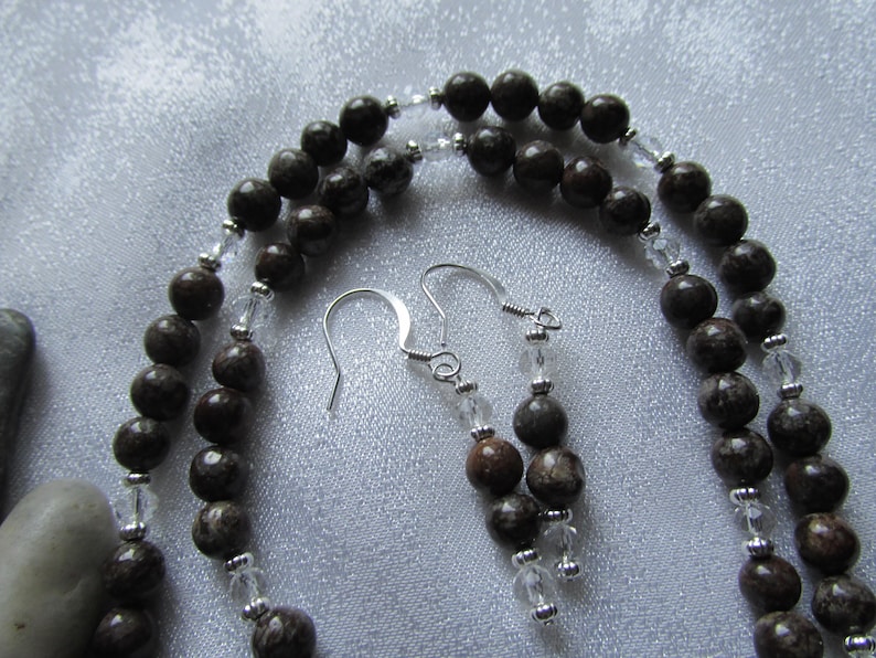 Brown Snowflake Jasper Necklace and Earrings