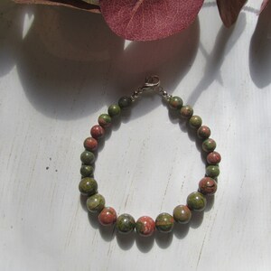 Unakite Bracelet gift for her, layering, stackable, boho, minimalist, semi precious, third eye chakra, heart chakra