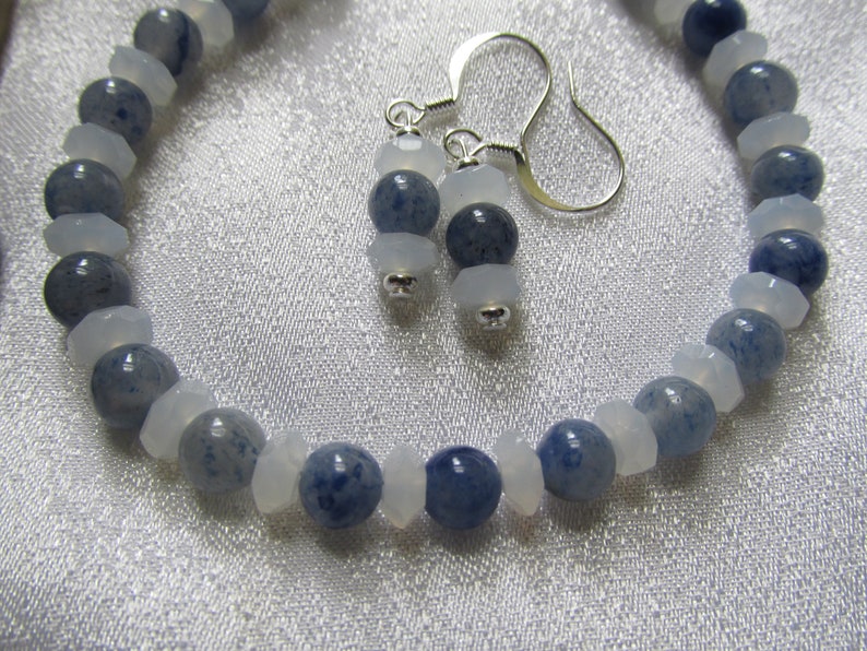 Dumortierite and Chalcedony Bracelet and Earrings