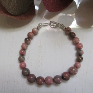 Natural Rhodonite Bracelet gift for her, layering, stackable, boho, stone of compassion, stone of balance, emotional healing