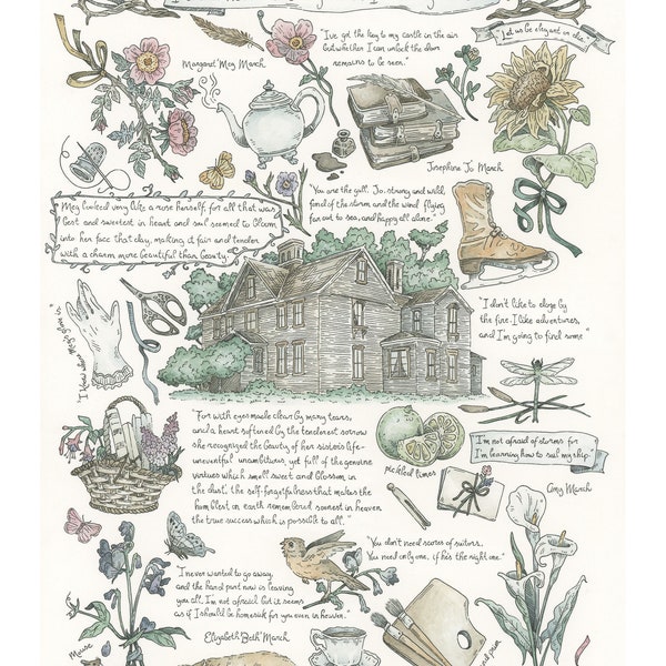 Little Women Illustrated Journal Page ~ Giclee Print