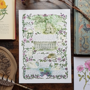 Page de journal illustrée inspirée des orgueils et des préjugés ~ Impression giclée d'art