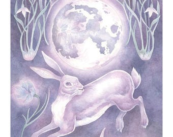 Hare Moon Original Watercolour Painting Illustration ~ Giclée Art Print