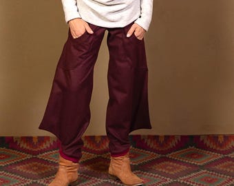 TREE DANCER - Fine merino wool trousers with flared legs, elegant and classy with MOVE yoke, alternative women's fashion at its finest