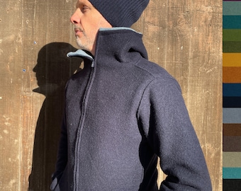 WOOLISTIC SHORT - Short coat made of boiled wool with hood or high collar, sustainable and elegant, men's fashion at its finest, 100% natural